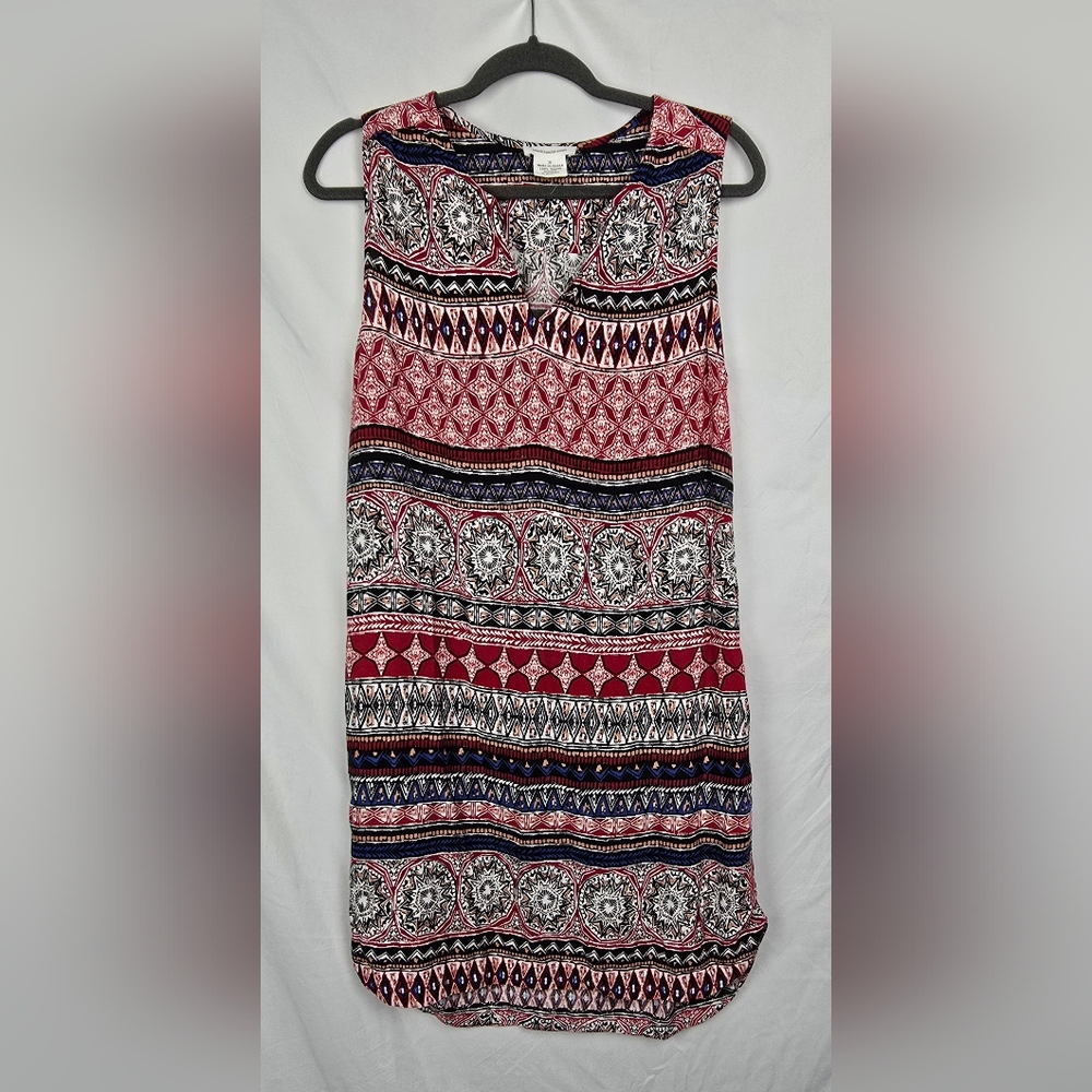 Beach Lunch Lounge Beachy Aztec Split Neck Sleeveless Mini Dress Women's sz M
